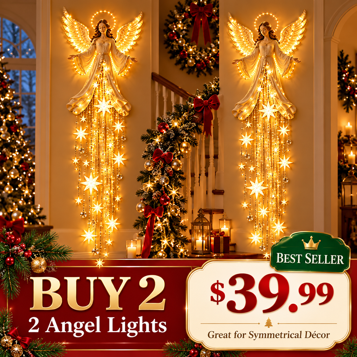 🔥Last Day 49% OFF✨ Angel Blessing Starfall Wall Ligh – Heavenly Christmas Wall Decor