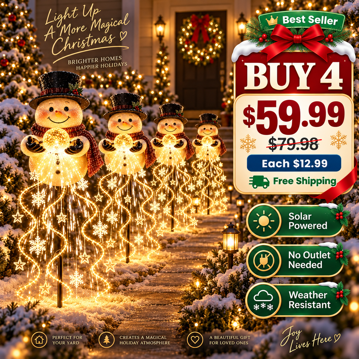 🎄49% OFF🎄 Snowman Magic Fountain-Flowing Snowflake LED Christmas Garden Light❄️