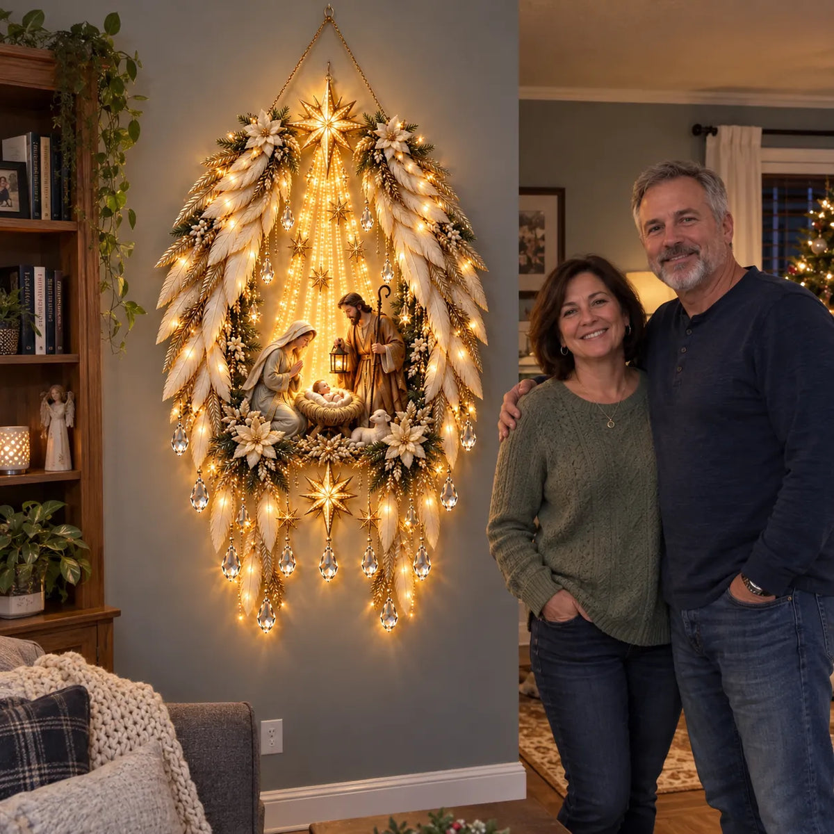 β¨πΌ 3D Heavenly Angel Wings Nativity Lightβ¨ β Lighted Christmas Wall Decor βοΈ