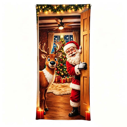 🔥🔥Buy1Get 1 Free🔥—Christmas Door Cover - Stretch Fit Santa & Reindeer Door Decoration with 4-Side Elastic Edges🎅