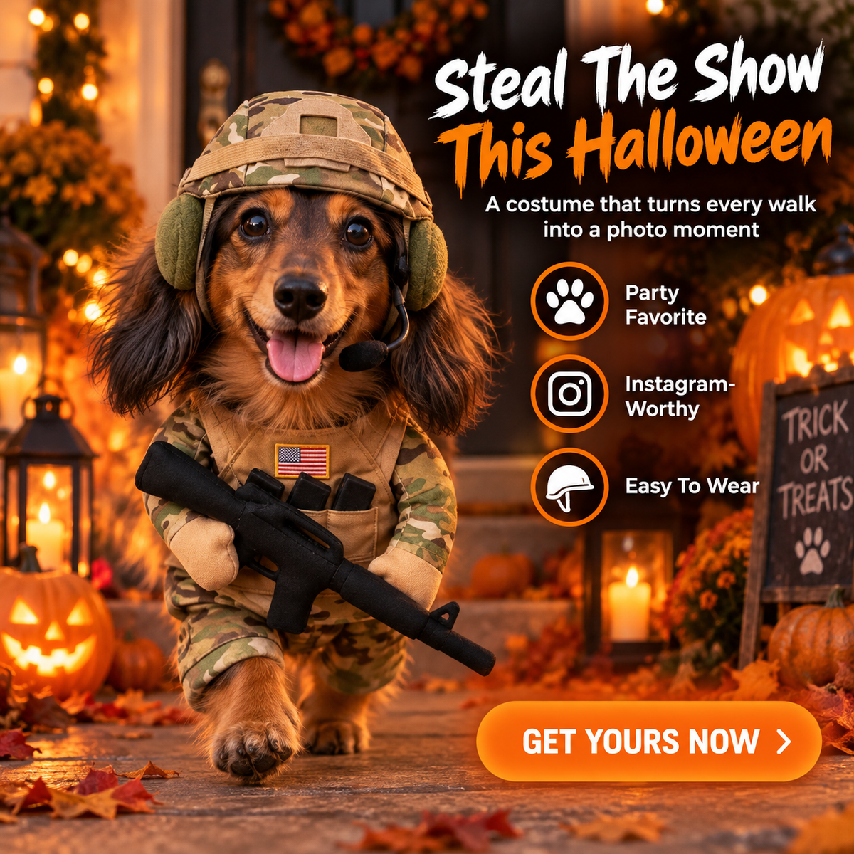 🔥 Limited Time 50% OFF –Doggy Soldier Outfit — One Size · Adjustable Fit🐾