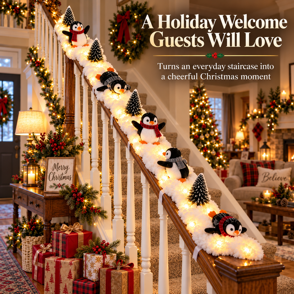 🔥Last Day 49% OFF✨—Playful Penguin Snowy Stair Railing Decor