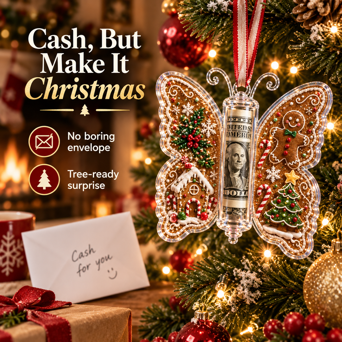 🔥Each$5.99🔥—🦋💵 3D Embossed Butterfly Christmas Cash Gift Ornament – Holiday Money Holder Keepsake 🎄✨