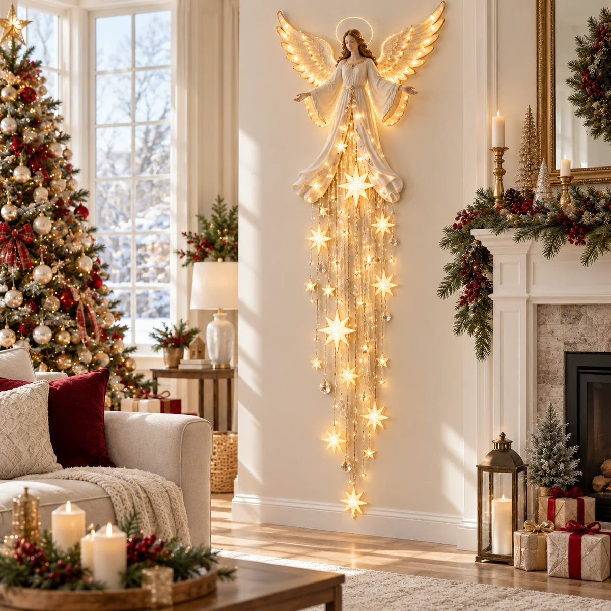 🔥Last Day 49% OFF✨ Angel Blessing Starfall Wall Ligh – Heavenly Christmas Wall Decor