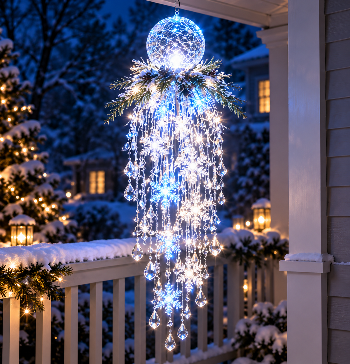 Close-up of the glowing crystal-style cascading strands