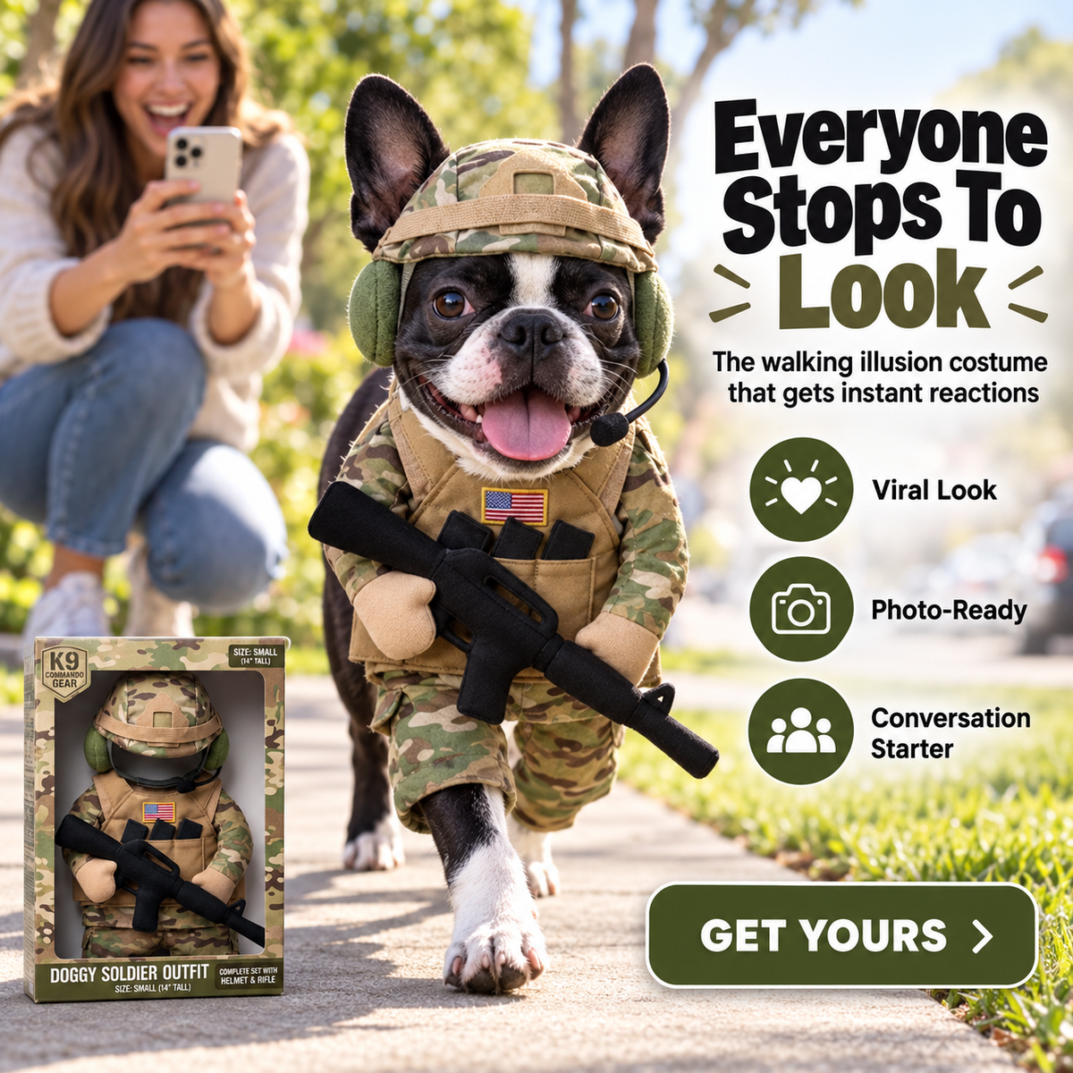 🔥 Limited Time 50% OFF –Doggy Soldier Outfit — One Size · Adjustable Fit🐾