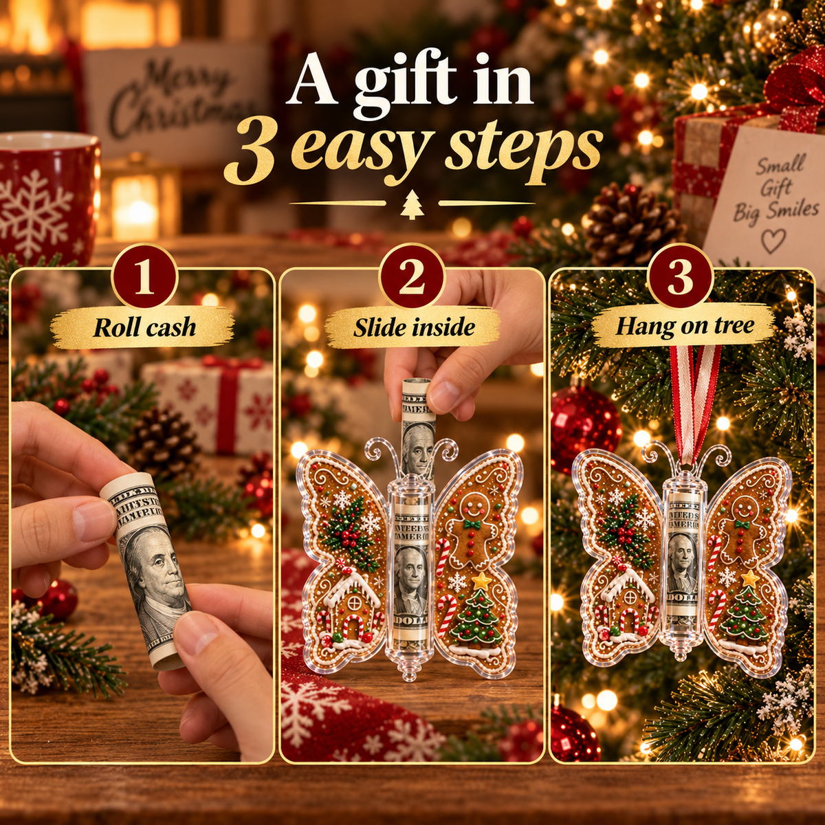 🔥Each$5.99🔥—🦋💵 3D Embossed Butterfly Christmas Cash Gift Ornament – Holiday Money Holder Keepsake 🎄✨
