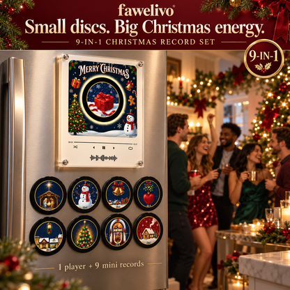 🎄 9-in-1 Christmas Vinyl Player Magnet Set – Holiday Music Collection 🎶