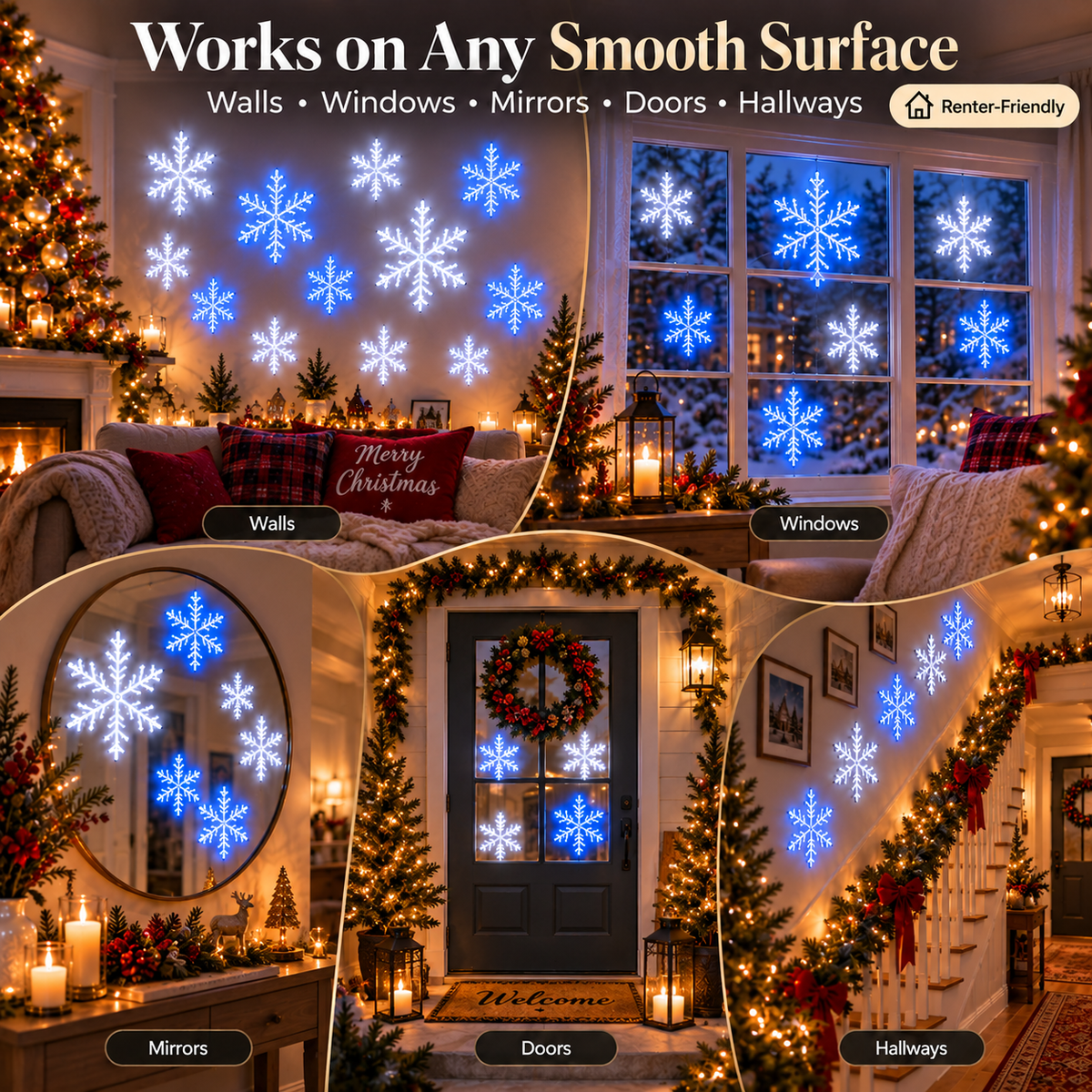 Fawelivo snowflake lights on walls windows mirrors doors and hallways