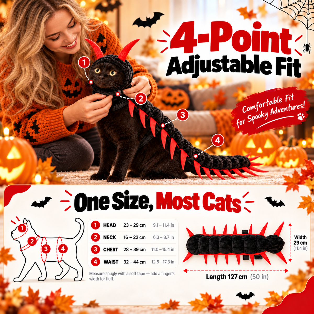 FrightCrawler four point adjustable fit and cat size guide