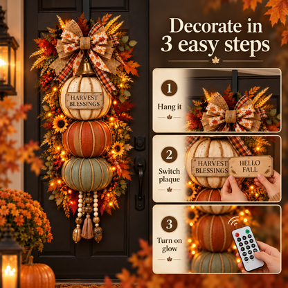 🏡🎃Lighted Stacked Pumpkin Fall Door Decor with 3 Seasonal Plaques