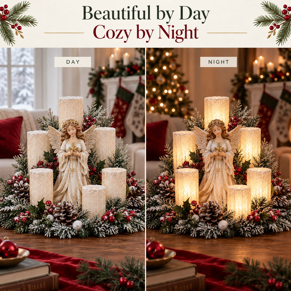 🔥 Limited Time 50% OFF –✨ Christmas Lighted Centerpiece with Flameless Candle Glow 🕯️🎄