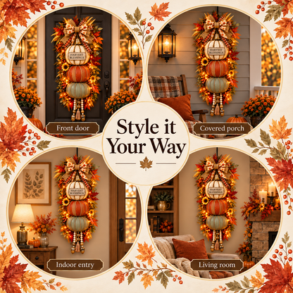 🏡🎃Lighted Stacked Pumpkin Fall Door Decor with 3 Seasonal Plaques