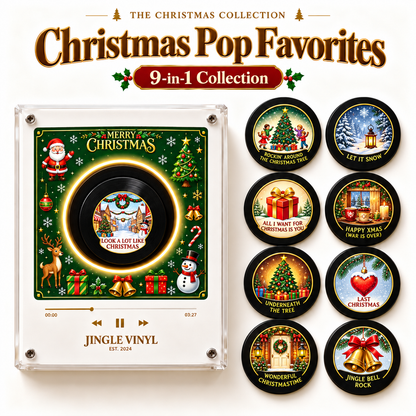 🎄 9-in-1 Christmas Vinyl Player Magnet Set – Holiday Music Collection 🎶