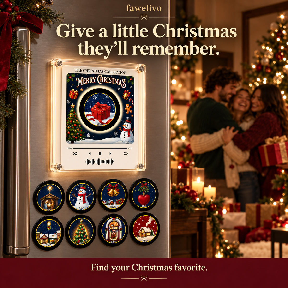 🎄 9-in-1 Christmas Vinyl Player Magnet Set – Holiday Music Collection 🎶