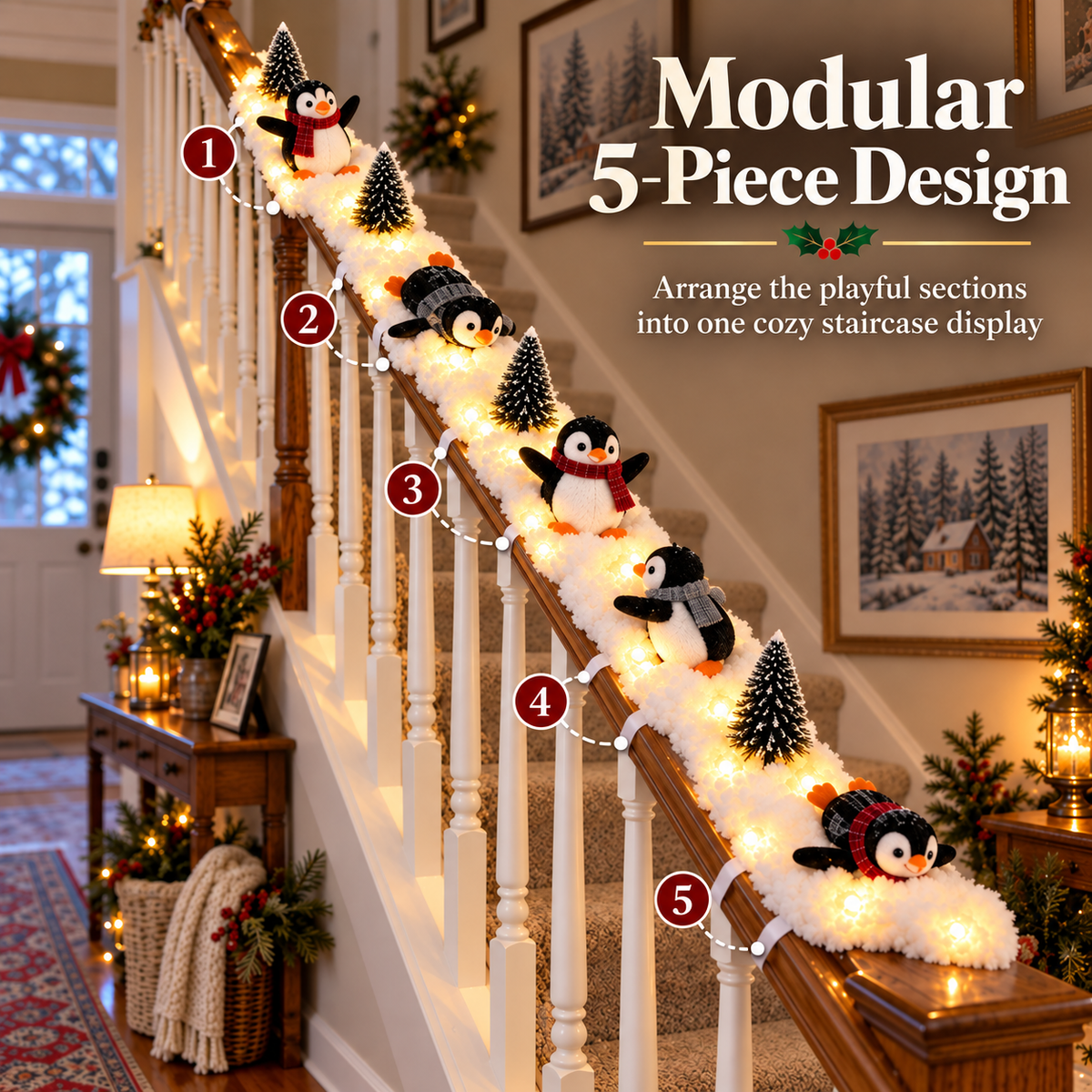 🔥Last Day 49% OFF✨—Playful Penguin Snowy Stair Railing Decor
