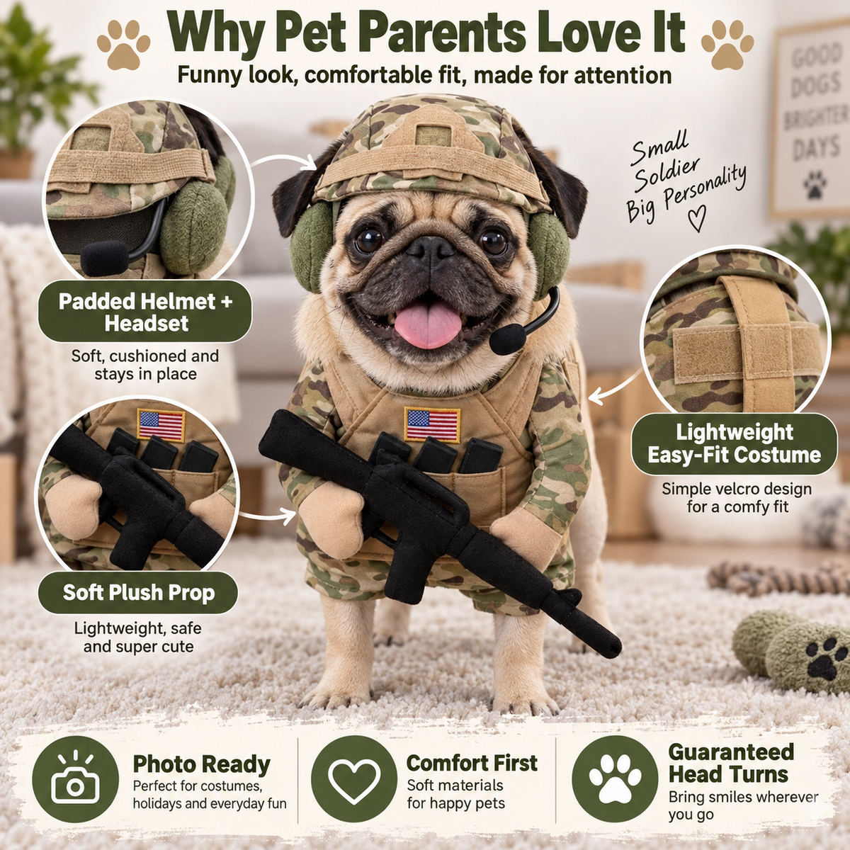 🔥 Limited Time 50% OFF –Doggy Soldier Outfit — One Size · Adjustable Fit🐾