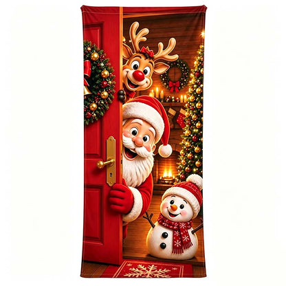 🔥🔥Buy1Get 1 Free🔥—Christmas Door Cover - Stretch Fit Santa & Reindeer Door Decoration with 4-Side Elastic Edges🎅