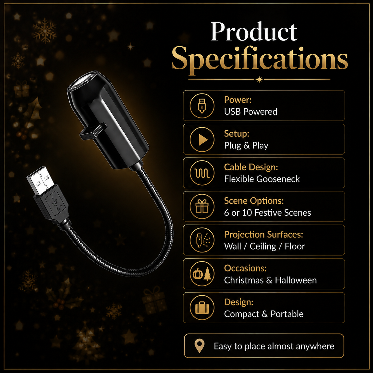 Plug-&-Play HD Christmas Projector – 6 or 10 Festive Scenes – IndsyWest