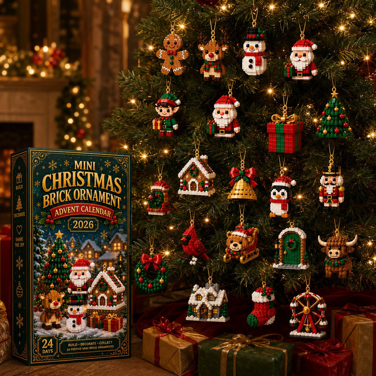 ⏳ Last day to save 49% – 🎄 24-Day Mini Christmas Ornament Advent Calendar | 24 unique festive ornament designs with hanging loops—perfect for decorating Christmas trees, wreaths, and holiday displays 🧱