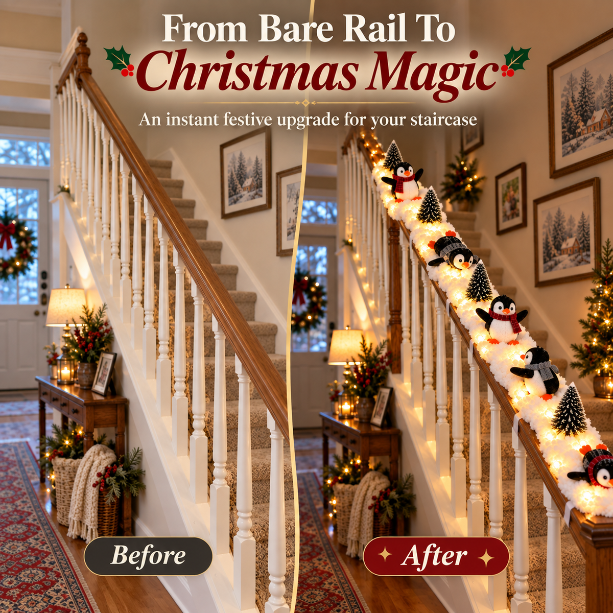 🔥Last Day 49% OFF✨—Playful Penguin Snowy Stair Railing Decor