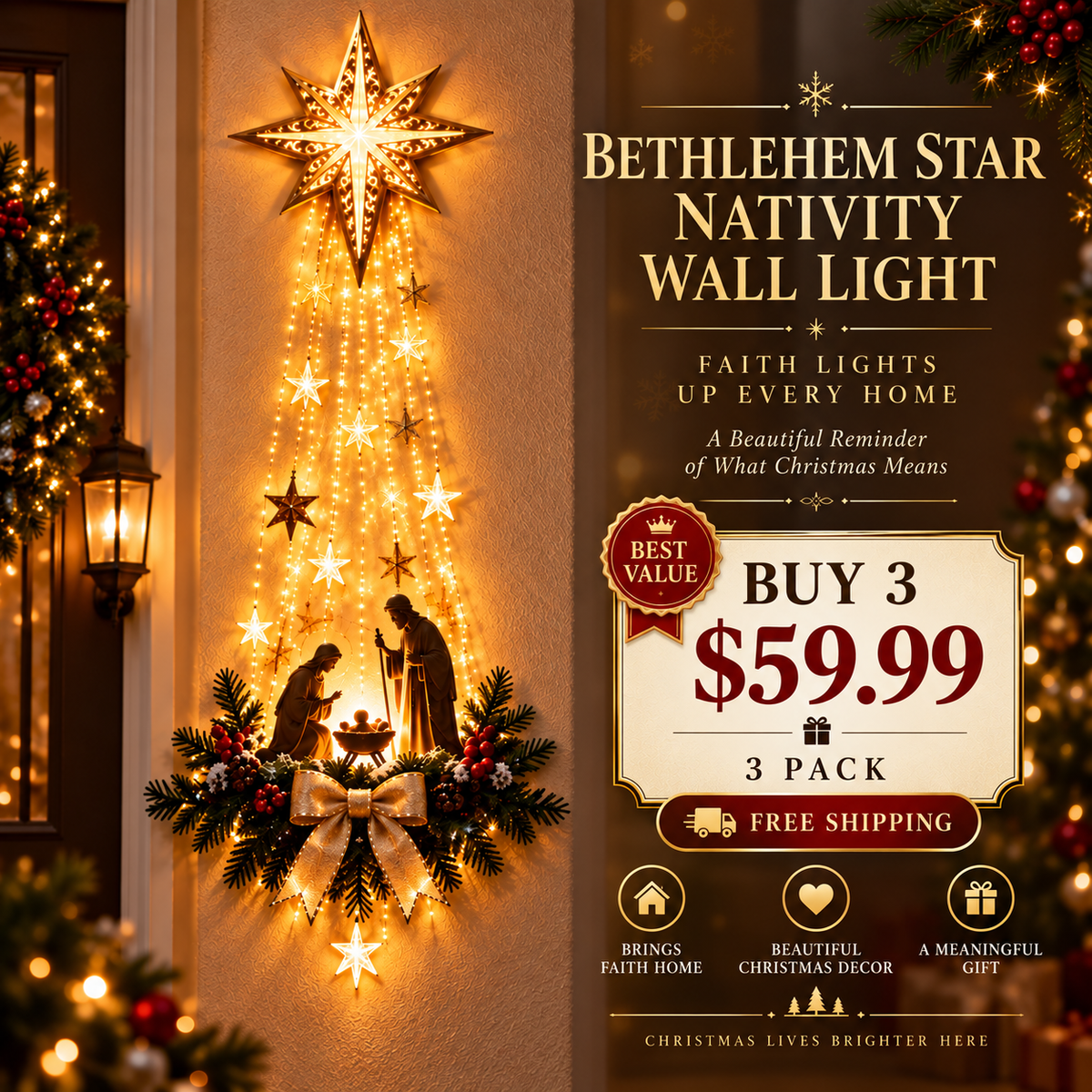 ✨ Last Day — 49% OFF ✨ 🎄✝️ Bethlehem Star Nativity Wall Light — A Beautiful Symbol of Faith