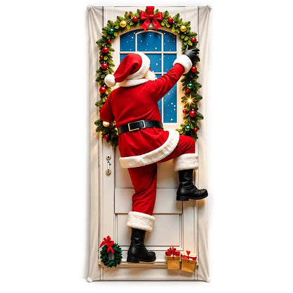 🔥🔥Buy1Get 1 Free🔥—Christmas Door Cover - Stretch Fit Santa & Reindeer Door Decoration with 4-Side Elastic Edges🎅