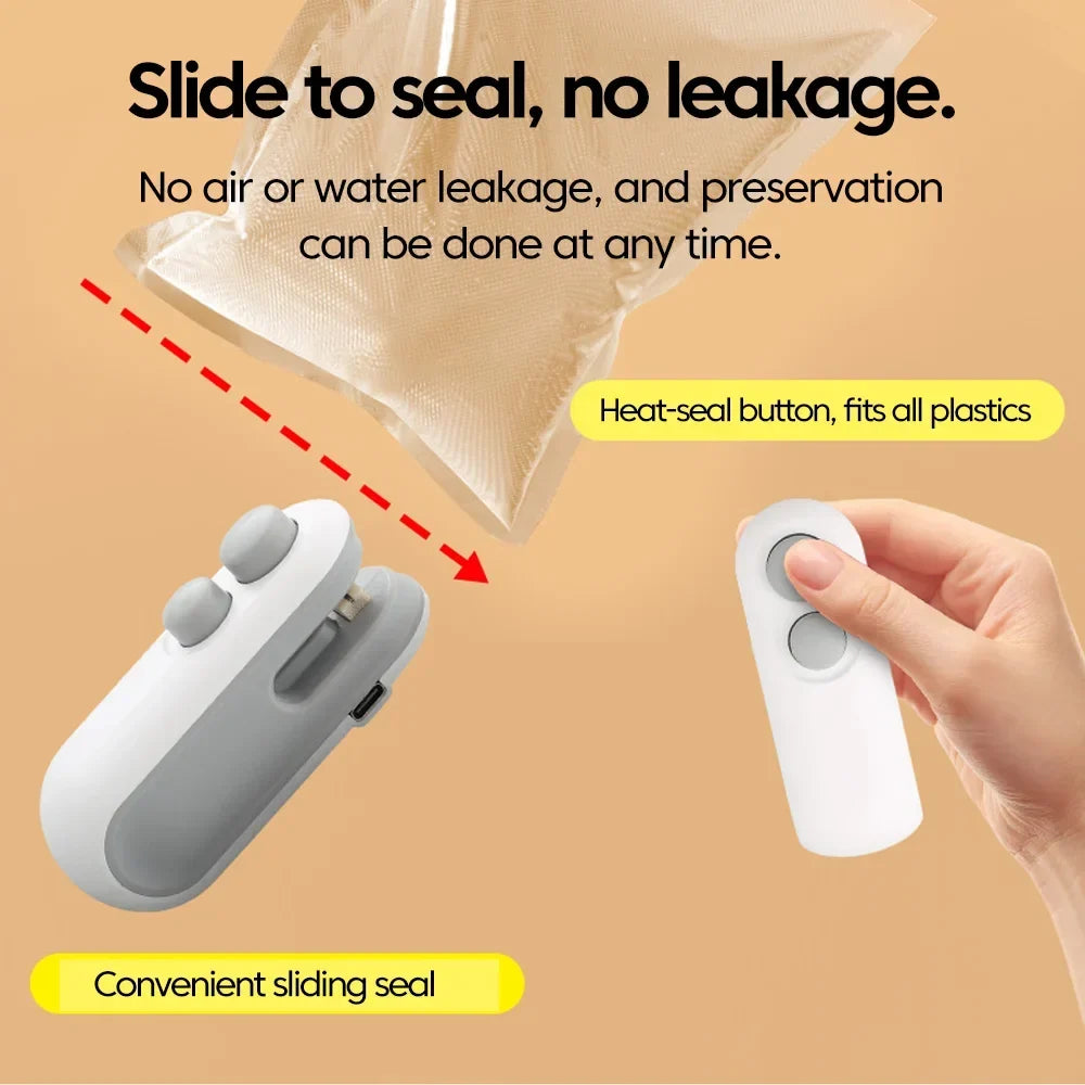 Mini Heat Bag Sealer Rechargeable 2 in 1 Bag Sealer With Cutter Plastic Bag Sealer Clip Food Package Heat Sealer Sealing Machine