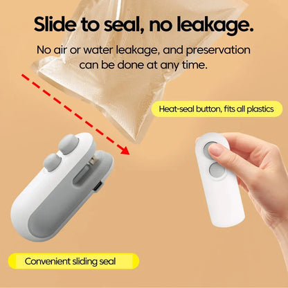 Mini Heat Bag Sealer Rechargeable 2 in 1 Bag Sealer With Cutter Plastic Bag Sealer Clip Food Package Heat Sealer Sealing Machine