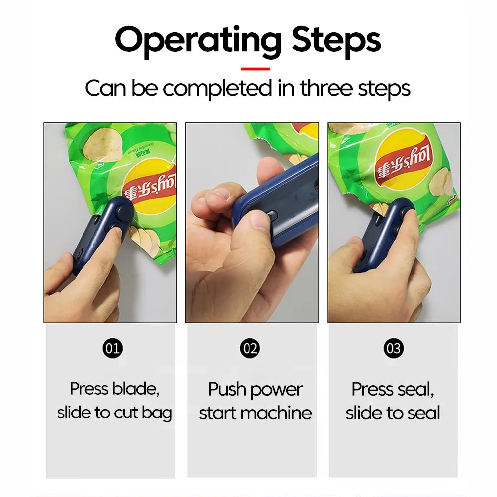 Mini Heat Bag Sealer Rechargeable 2 in 1 Bag Sealer With Cutter Plastic Bag Sealer Clip Food Package Heat Sealer Sealing Machine