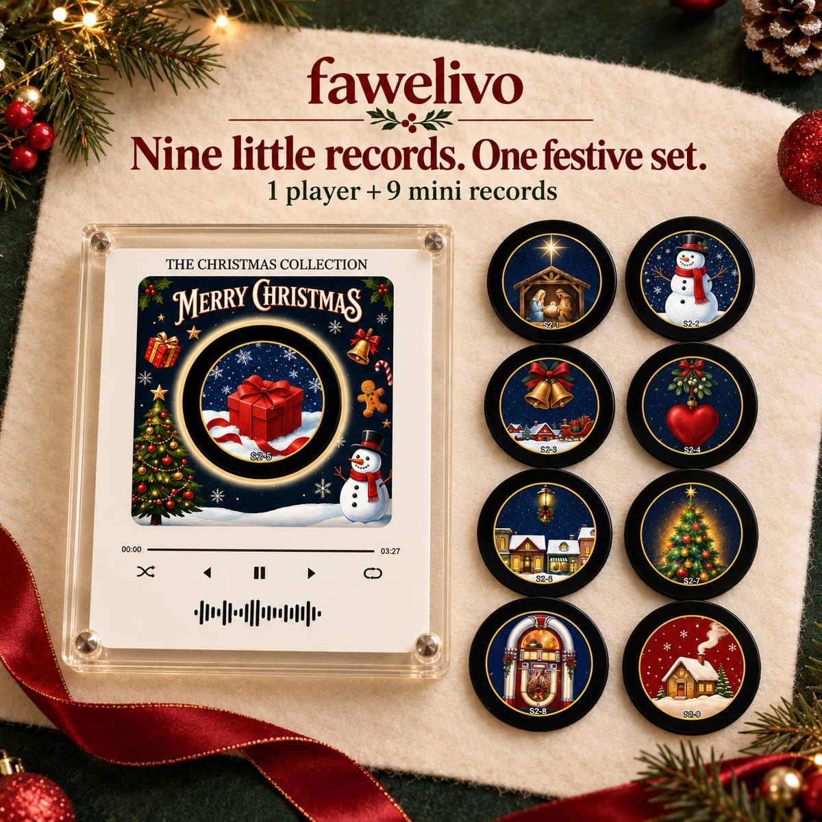 🎄 9-in-1 Christmas Vinyl Player Magnet Set – Holiday Music Collection 🎶