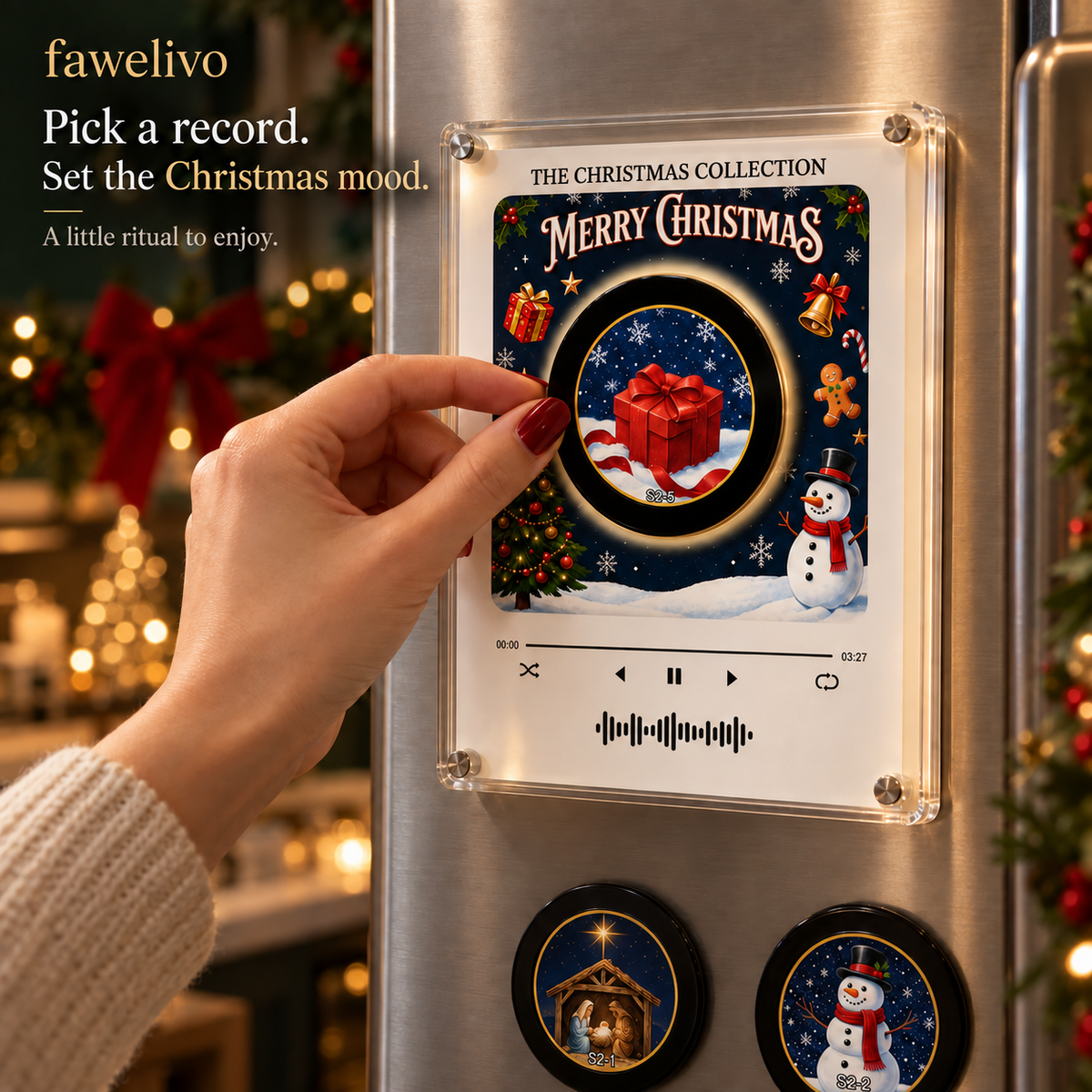 🎄 9-in-1 Christmas Vinyl Player Magnet Set – Holiday Music Collection 🎶