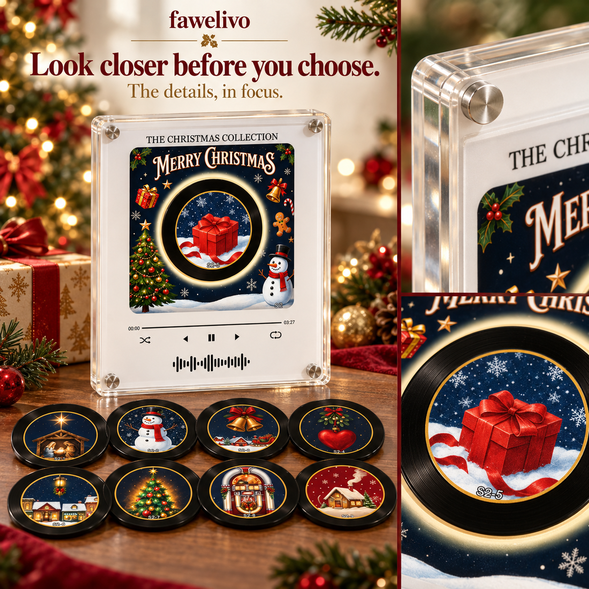 🎄 9-in-1 Christmas Vinyl Player Magnet Set – Holiday Music Collection 🎶