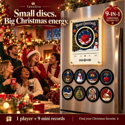 🎄 9-in-1 Christmas Vinyl Player Magnet Set – Holiday Music Collection 🎶