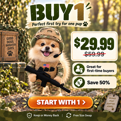 🔥 Limited Time 50% OFF –Doggy Soldier Outfit — One Size · Adjustable Fit🐾