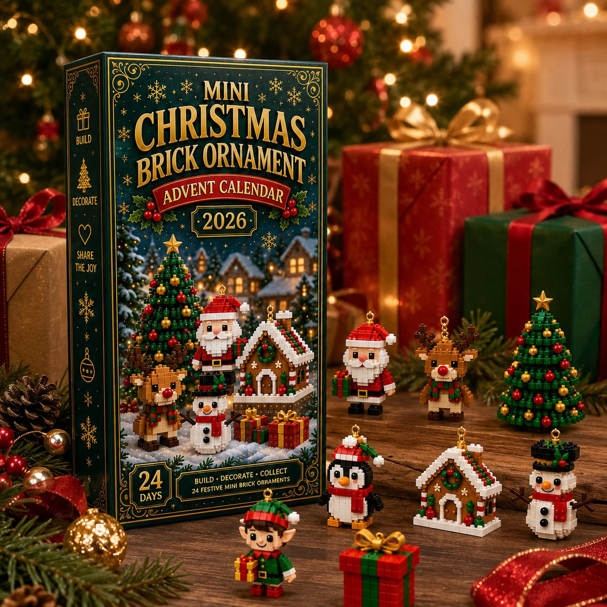 ⏳ Last day to save 49% – 🎄 24-Day Mini Christmas Ornament Advent Calendar | 24 unique festive ornament designs with hanging loops—perfect for decorating Christmas trees, wreaths, and holiday displays 🧱
