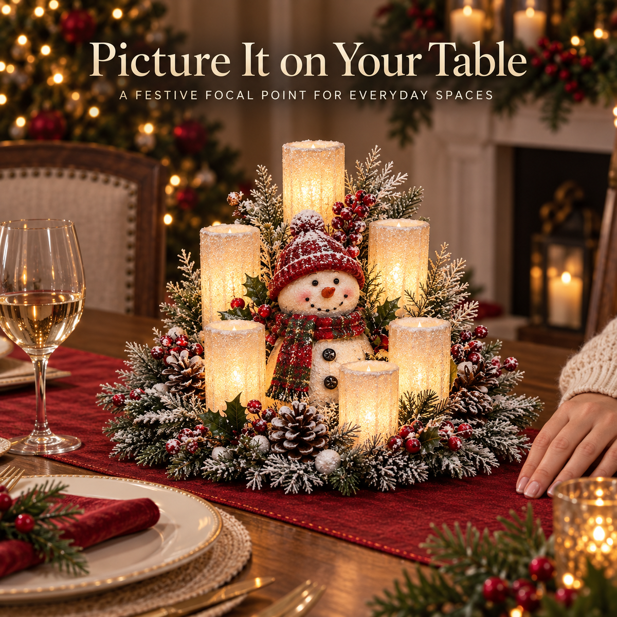 🔥 Limited Time 50% OFF –✨ Christmas Lighted Centerpiece with Flameless Candle Glow 🕯️🎄