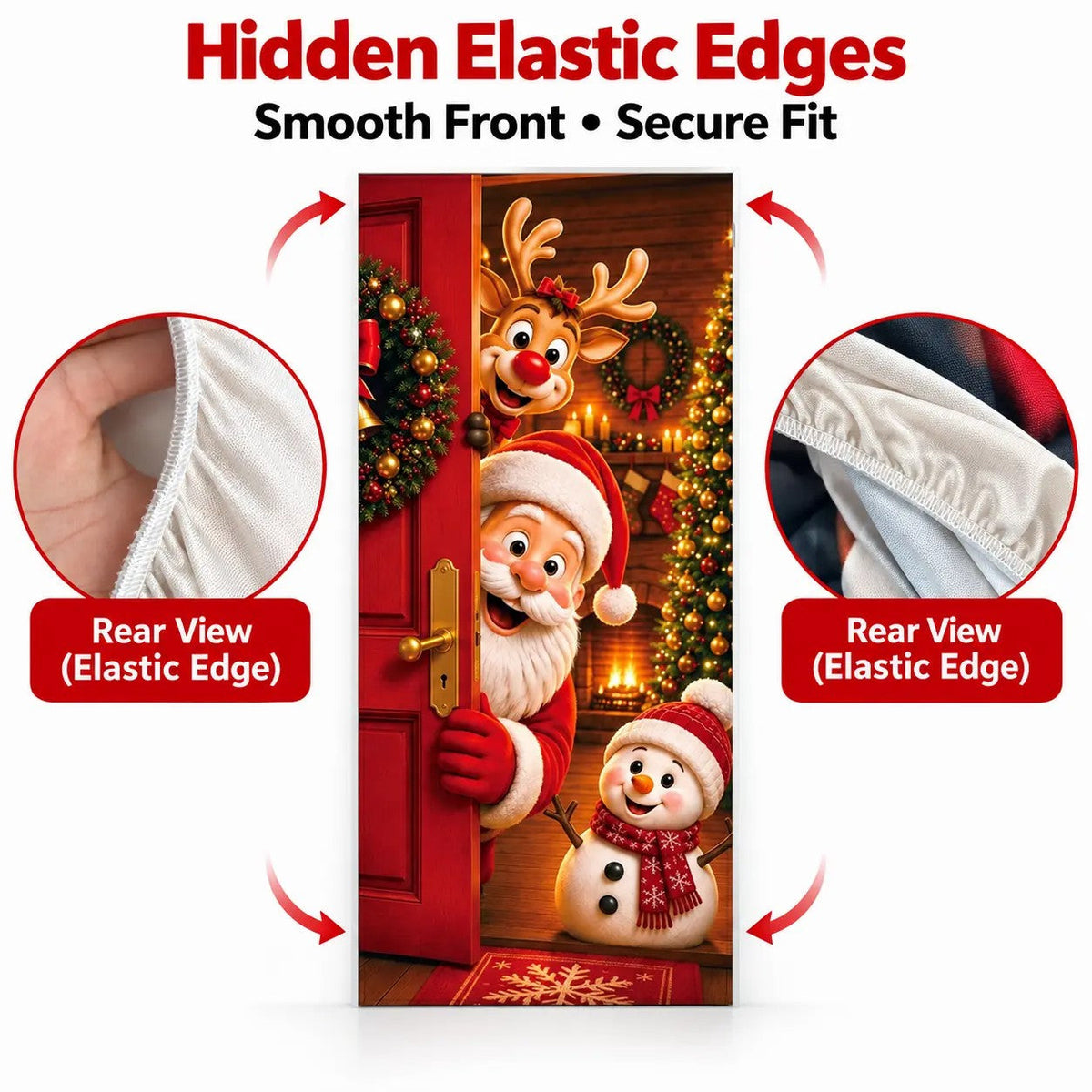 🔥🔥Buy1Get 1 Free🔥—Christmas Door Cover - Stretch Fit Santa & Reindeer Door Decoration with 4-Side Elastic Edges🎅