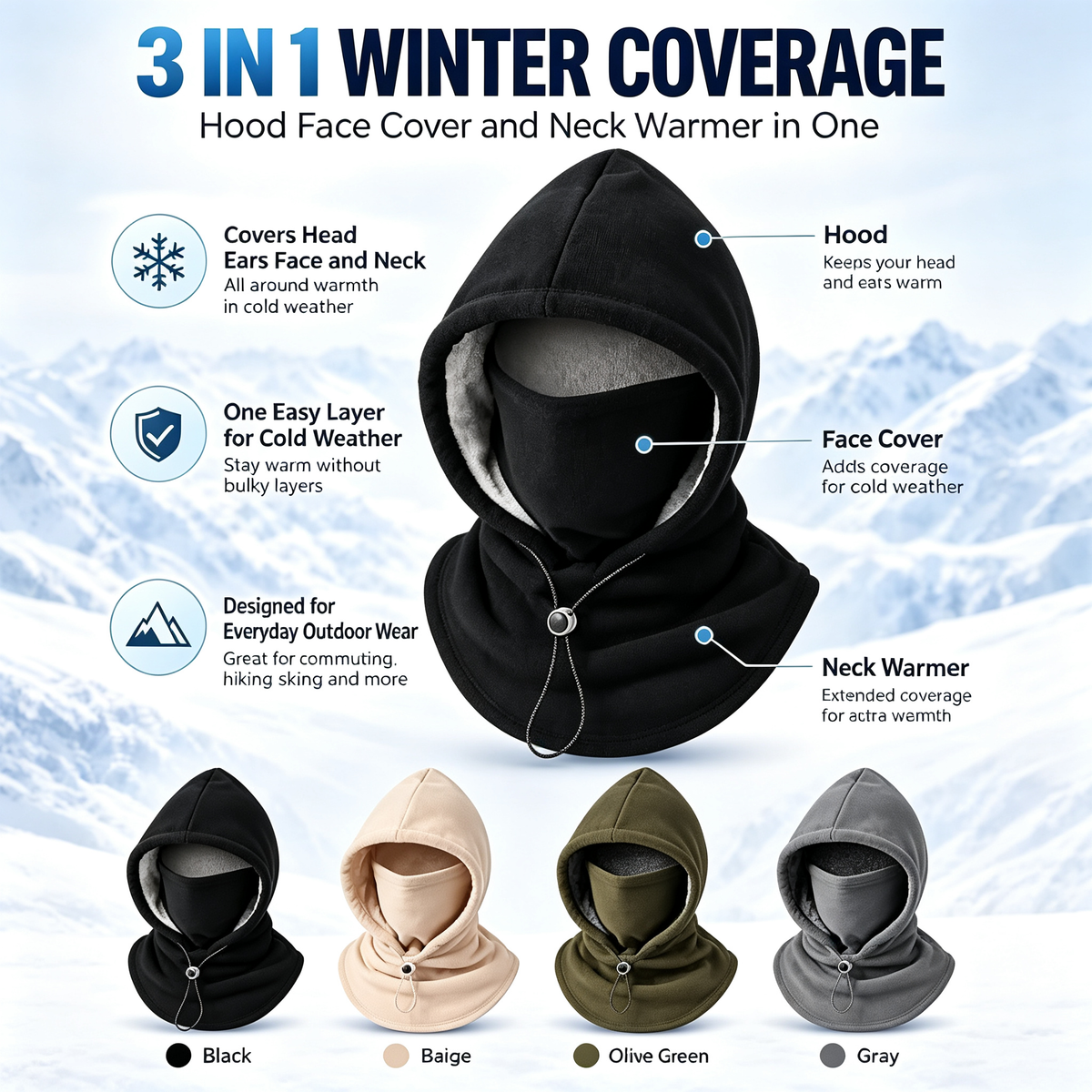 🔥❄️ Ultimate 3-in-1 Winter Balaclava – Head, Face & Neck Coverage
