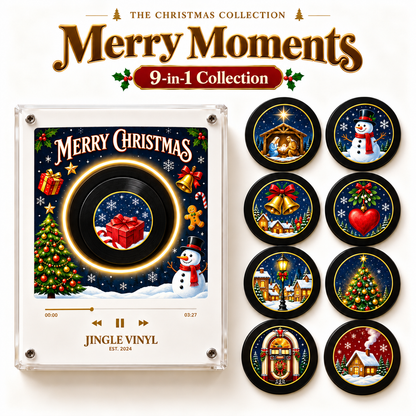 🎄 9-in-1 Christmas Vinyl Player Magnet Set – Holiday Music Collection 🎶