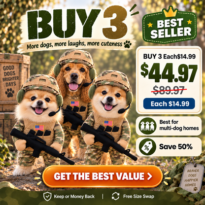 🔥 Limited Time 50% OFF –Doggy Soldier Outfit — One Size · Adjustable Fit🐾