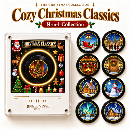 🎄 9-in-1 Christmas Vinyl Player Magnet Set – Holiday Music Collection 🎶