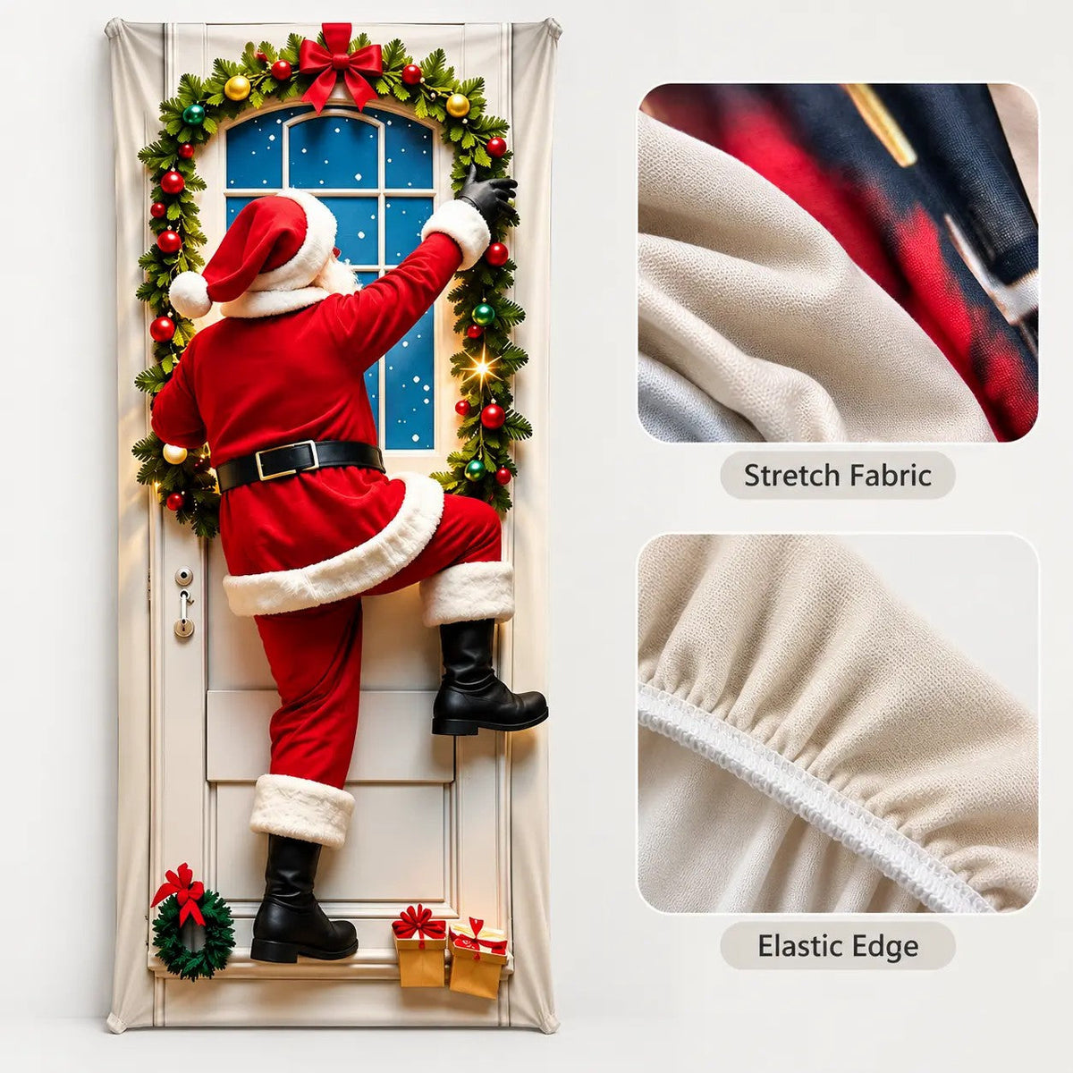 🔥🔥Buy1Get 1 Free🔥—Christmas Door Cover - Stretch Fit Santa & Reindeer Door Decoration with 4-Side Elastic Edges🎅