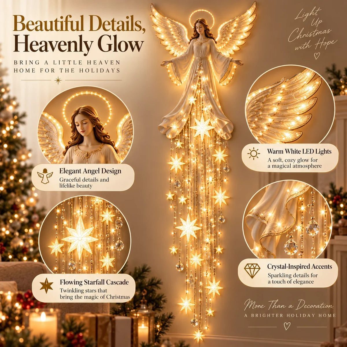 🔥Last Day 49% OFF✨ Angel Blessing Starfall Wall Ligh – Heavenly Christmas Wall Decor